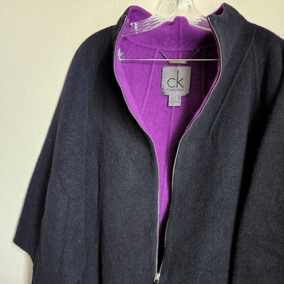 Calvin Klein Womens Black Angora Wool Blend Half Sleeve Overcoat Size XL Zipper - Picture 5 of 14